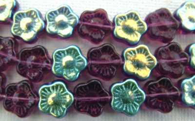 Flower Hd Purple 8 10 mm Amethyst AB 20060-28701 Czech Glass Bead x 25